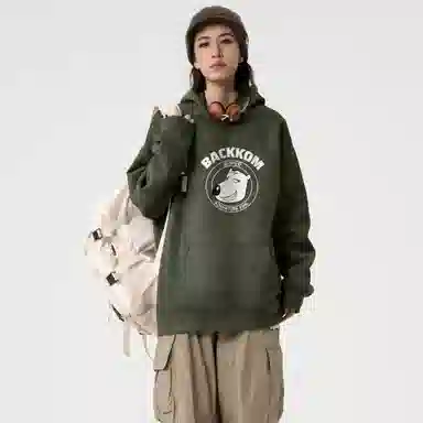 大卫贝肯 美式复古搞怪倒霉熊字母印花休闲百搭落肩套头长袖连帽卫衣 男女同款