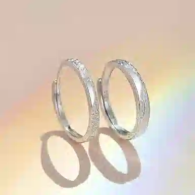 【S999足银纯银 可免费刻字】六桂福 福韵金 甜饰冰川对戒山川冰河 钟爱久久闪耀银河素圈恋爱告白#好运 首饰 戒指 男女同款情侣款