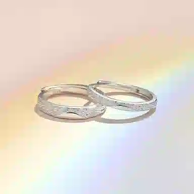 【S999足银纯银 可免费刻字】六桂福 福韵金 甜饰冰川对戒山川冰河 钟爱久久闪耀银河素圈恋爱告白#好运 首饰 戒指 男女同款情侣款