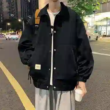 物质公式 美式高街复古学院风基础款单排扣简约工装大口袋无性别主义水洗做旧透气百搭宽松翻领休闲 牛仔外套 男女同款