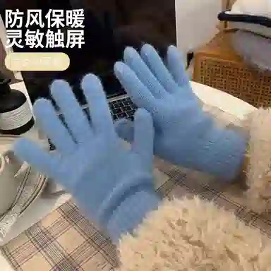 【软糯亲肤 高品质】 俞兆林 秋冬季女氛围感韩系简约骑车学生写字针织五指可漏二指新年红色 弹力可触屏 绒线手套 女款