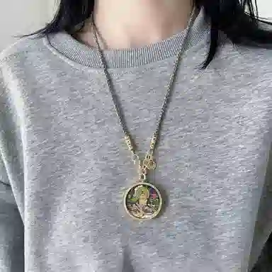 花茜樱 黄财神 原创设计手工编织西藏手绘唐卡民族风招财转运 合金 项链 男女同款情侣款