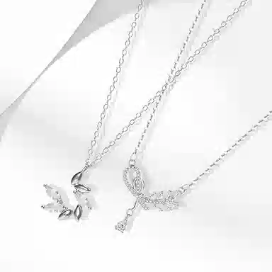 牧言 麦穗闺蜜款套装 森系气质简约小众设计高级感 光面立体闪耀水滴树叶交织碎碎平安流苏锁骨链 合金 项链 女款