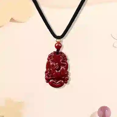 百利金 十二生肖再造辰砂朱砂 创意设计典雅大气国潮新中式复古本命年转运珠锁骨链 再造辰砂朱砂 玉石项链 男女同款情侣款