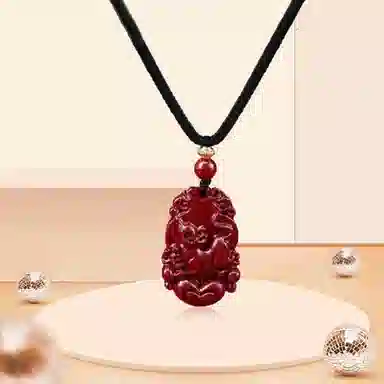 百利金 十二生肖再造辰砂朱砂 创意设计典雅大气国潮新中式复古本命年转运珠锁骨链 再造辰砂朱砂 玉石项链 男女同款情侣款