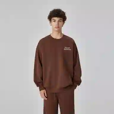 大卫贝肯 美式复古简约宽松休闲圆领长袖卫衣 男女同款 西瓜粉