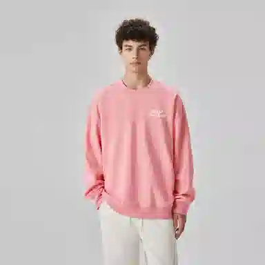 大卫贝肯 美式复古简约宽松休闲圆领长袖卫衣 男女同款 西瓜粉