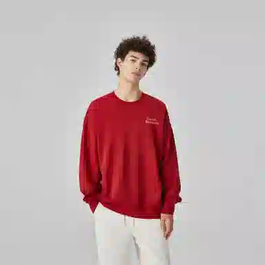 大卫贝肯 美式复古简约宽松休闲圆领长袖卫衣 男女同款 西瓜粉