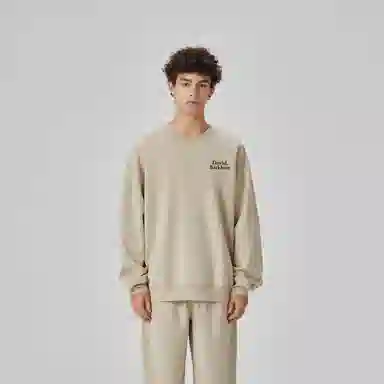 大卫贝肯 美式复古简约宽松休闲圆领长袖卫衣 男女同款 西瓜粉