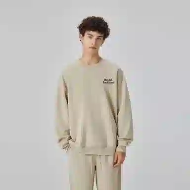 大卫贝肯 美式复古简约宽松休闲圆领长袖卫衣 男女同款 西瓜粉