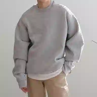 我是大卫 纯色基础款圆领落肩套头休闲卫衣 男女同款