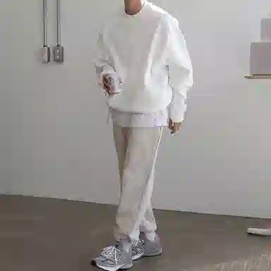 我是大卫 纯色基础款圆领落肩套头休闲卫衣 男女同款