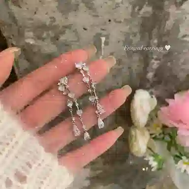 芒果饰品 爱心水滴流苏耳饰 铜 耳环 女款