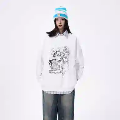 金贝勒 涂鸦字母印花圆领宽松落肩套头长袖重磅卫衣 男女同款