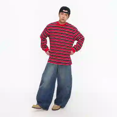 Mr. Jiangnan Vintage Logo Striped Long Sleeve Tee