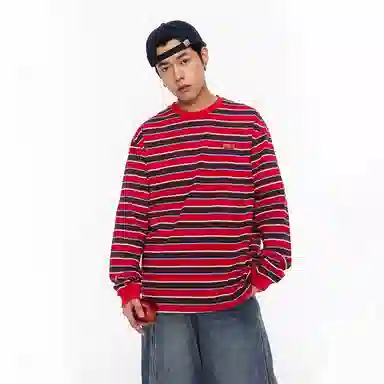 Mr. Jiangnan Vintage Logo Striped Long Sleeve Tee