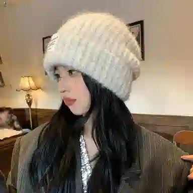 优幽兰 休闲简约纯色高级感秋冬潮堆堆帽保暖百搭冷帽显脸小针织帽韩版潮流宽松大头围帽子 腈纶 绒线帽 女款