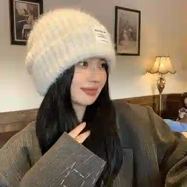 优幽兰 休闲简约纯色高级感秋冬潮堆堆帽保暖百搭冷帽显脸小针织帽韩版潮流宽松大头围帽子 腈纶 绒线帽 女款