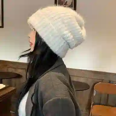 优幽兰 休闲简约纯色高级感秋冬潮堆堆帽保暖百搭冷帽显脸小针织帽韩版潮流宽松大头围帽子 腈纶 绒线帽 女款