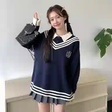 东鲸岁时记 经典基础款宽松学院风慵懒风开衫针织衫 男女同款 藏青色