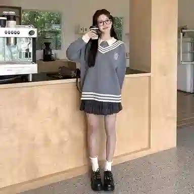 东鲸岁时记 经典基础款宽松学院风慵懒风开衫针织衫 男女同款 藏青色