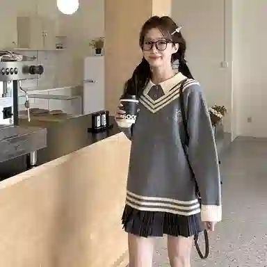 东鲸岁时记 经典基础款宽松学院风慵懒风开衫针织衫 男女同款 藏青色