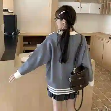 东鲸岁时记 经典基础款宽松学院风慵懒风开衫针织衫 男女同款 藏青色