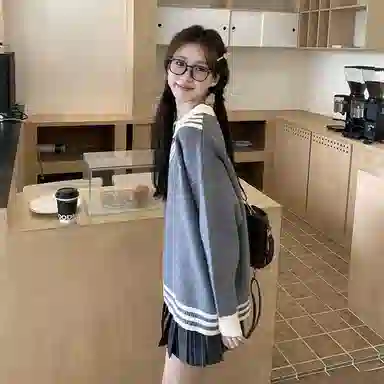 东鲸岁时记 经典基础款宽松学院风慵懒风开衫针织衫 男女同款 藏青色