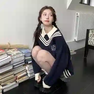 东鲸岁时记 经典基础款宽松学院风慵懒风开衫针织衫 男女同款 藏青色