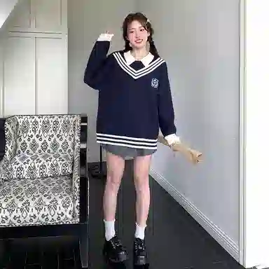 东鲸岁时记 经典基础款宽松学院风慵懒风开衫针织衫 男女同款 藏青色