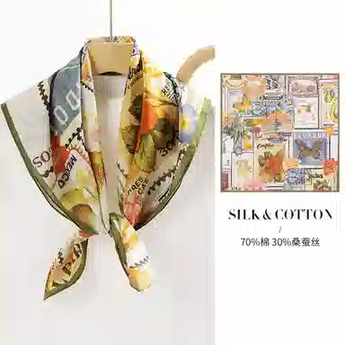 上海故事 百搭春秋时尚装饰喷绘外出 棉 桑蚕丝 绒线围巾 女款