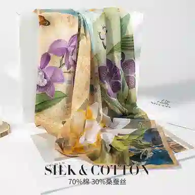 上海故事 百搭春秋时尚装饰喷绘外出 棉 桑蚕丝 绒线围巾 女款