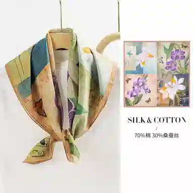 上海故事 百搭春秋时尚装饰喷绘外出 棉 桑蚕丝 绒线围巾 女款