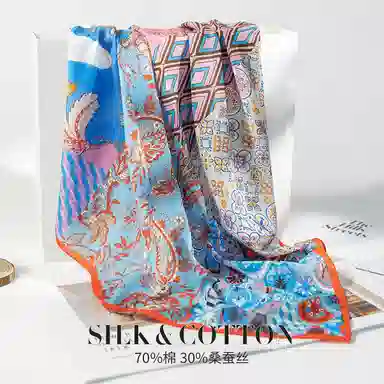 上海故事 百搭春秋时尚装饰喷绘外出 棉 桑蚕丝 绒线围巾 女款