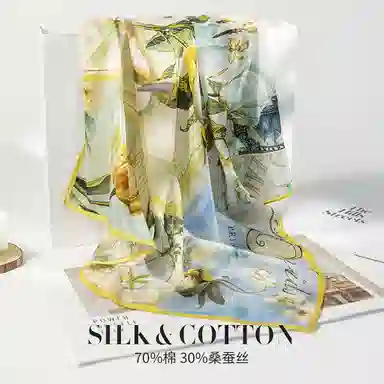 上海故事 百搭春秋时尚装饰喷绘外出 棉 桑蚕丝 绒线围巾 女款