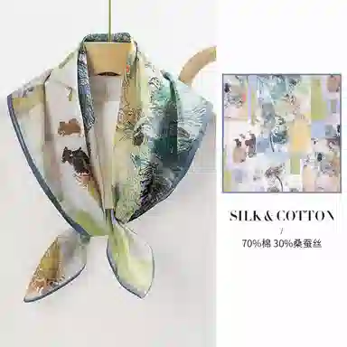 上海故事 百搭春秋时尚装饰喷绘外出 棉 桑蚕丝 绒线围巾 女款