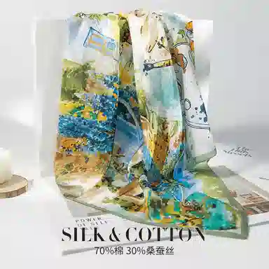 上海故事 百搭春秋时尚装饰喷绘外出 棉 桑蚕丝 绒线围巾 女款