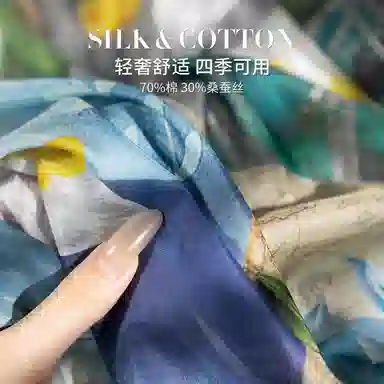 上海故事 百搭春秋时尚装饰喷绘外出 棉 桑蚕丝 绒线围巾 女款