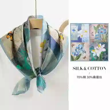 上海故事 百搭春秋时尚装饰喷绘外出 棉 桑蚕丝 绒线围巾 女款