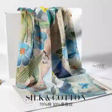 上海故事 百搭春秋时尚装饰喷绘外出 棉 桑蚕丝 绒线围巾 女款