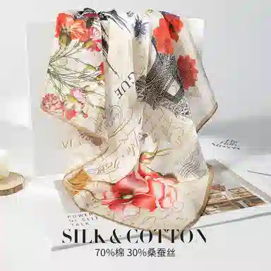 上海故事 百搭春秋时尚装饰喷绘外出 棉 桑蚕丝 绒线围巾 女款