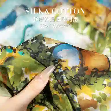 上海故事 百搭春秋时尚装饰喷绘外出 棉 桑蚕丝 绒线围巾 女款