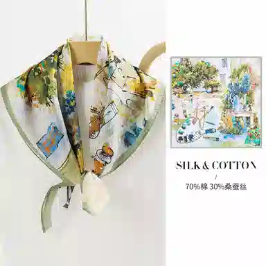 上海故事 百搭春秋时尚装饰喷绘外出 棉 桑蚕丝 绒线围巾 女款