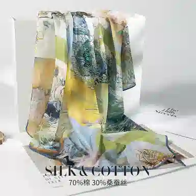 上海故事 百搭春秋时尚装饰喷绘外出 棉 桑蚕丝 绒线围巾 女款