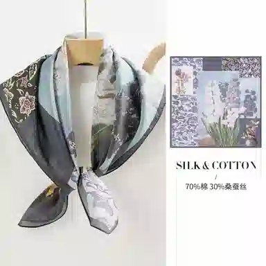 上海故事 百搭春秋时尚装饰喷绘外出 棉 桑蚕丝 绒线围巾 女款