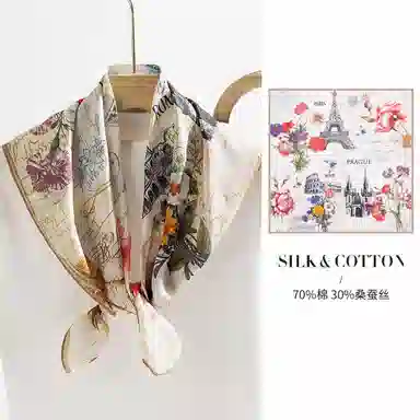 上海故事 百搭春秋时尚装饰喷绘外出 棉 桑蚕丝 绒线围巾 女款