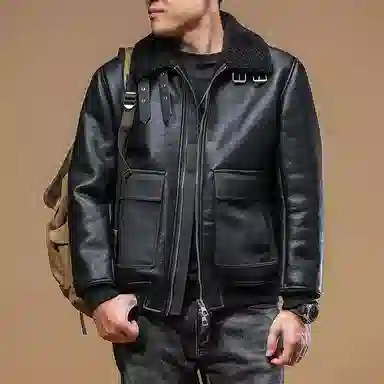 季言 加绒加厚复古机车皮衣 男款