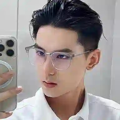 【可配度数】 苍木优品 透灰色商务半框近视可定制防蓝光近视镜片纯钛镜框黑银配色显脸小 β钛合金 方形 功能性眼镜 男女同款情侣款