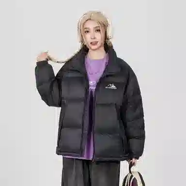 鸭鸭 立领时尚潮流经典撞色宽松舒适保暖防风防寒拉链长袖面包服百搭休闲羽绒服 男女同款