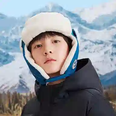 安踏儿童 加绒加厚保暖防风护耳 聚酯纤维 雷锋帽 儿童款 蓝色